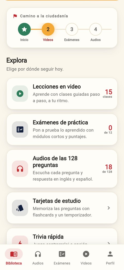 Menú de herramientas de estudio de la app